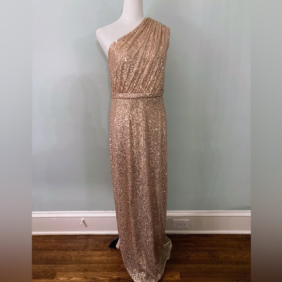 Mac Duggal Dresses & Skirts - MAC DUGGAL Gold Sequin One-Shoulder Floor Length Formal Gown